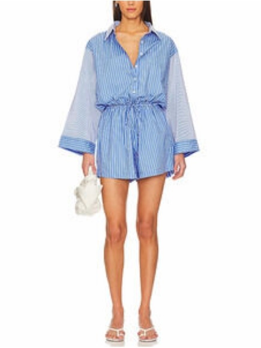 Faithfull the Brand Blue and White Striped Romper